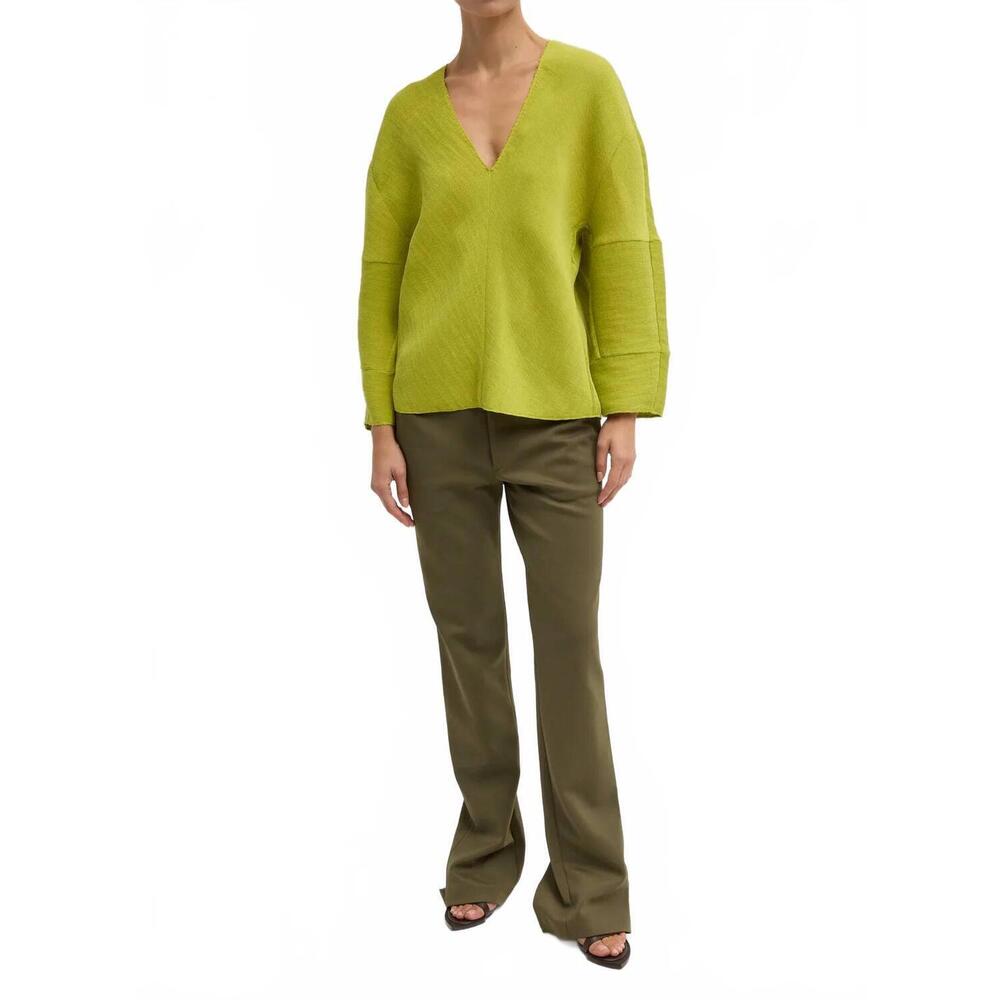 NEW TIBI plisse hinged long sleeve top in pea pod